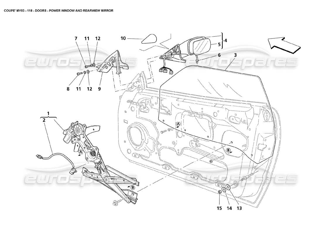 maserati 4200 coupe (2003) doors - power window and rearview mirror part diagram