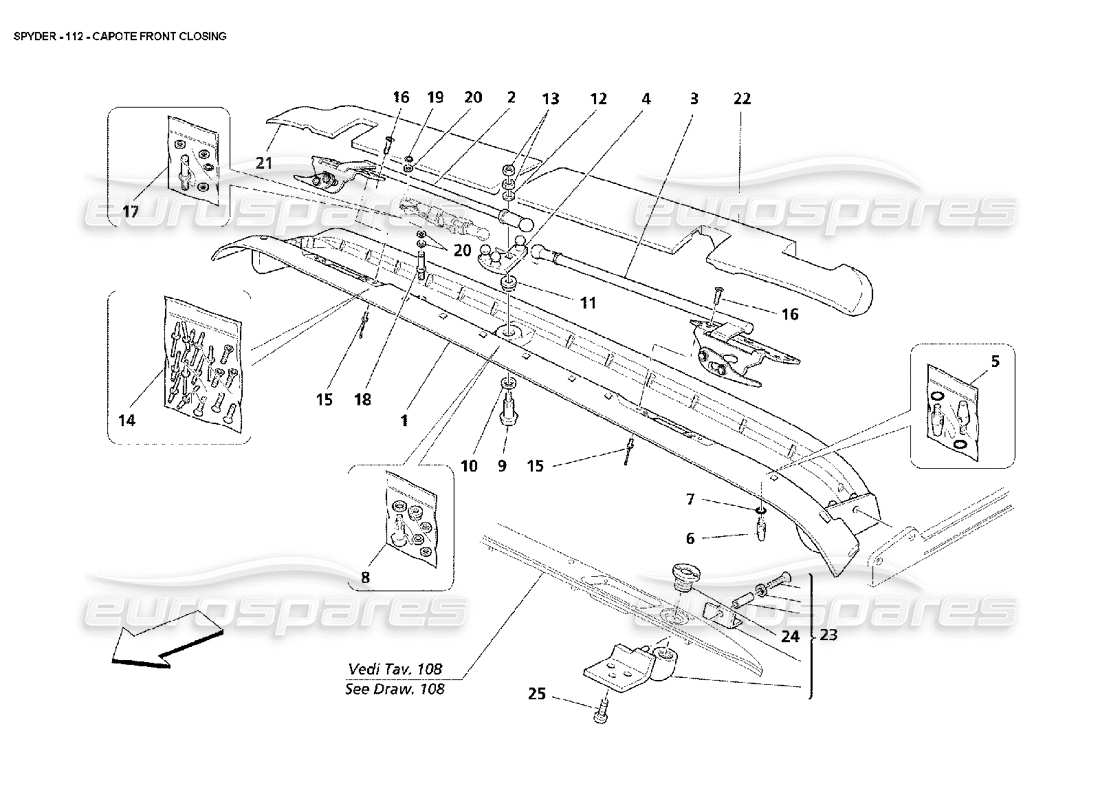 maserati 4200 spyder (2002) capote front closing parts diagram