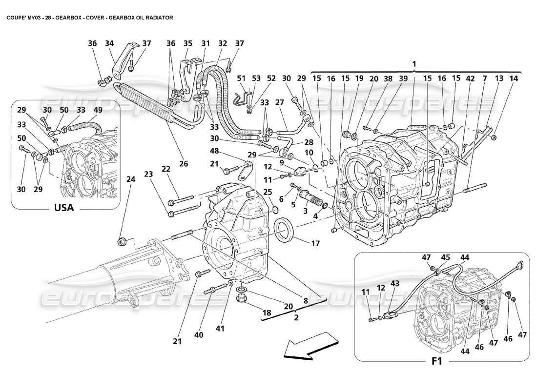 maserati 4200 coupe (2003) gearbox - cover - oil radiator parts diagram