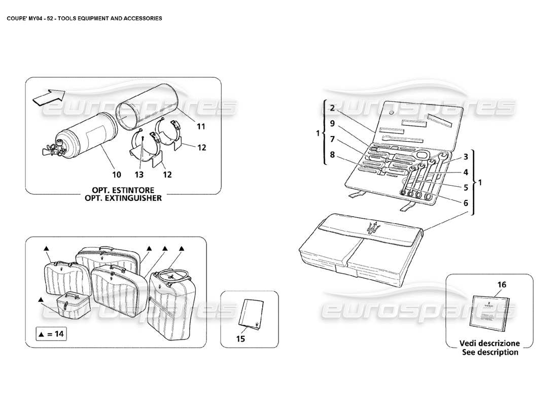 maserati 4200 coupe (2004) tools equipment and accessories parts diagram