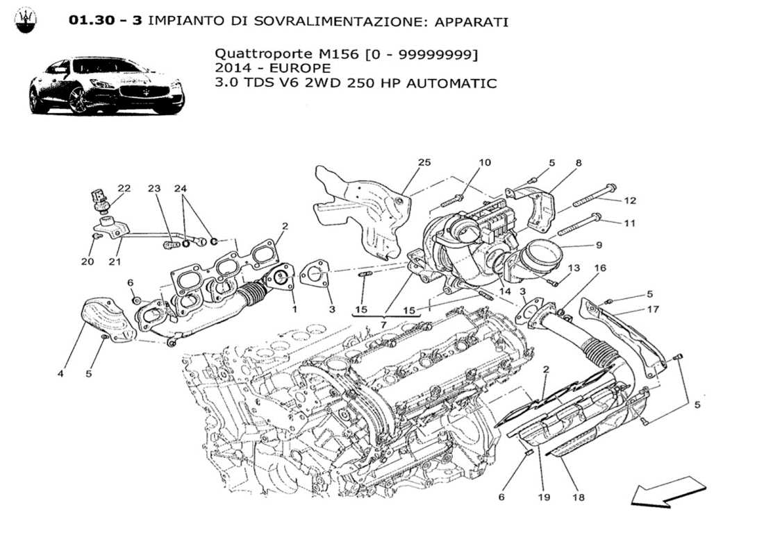 a part diagram from the maserati quattroporte m156 (2014 onwards) parts catalogue