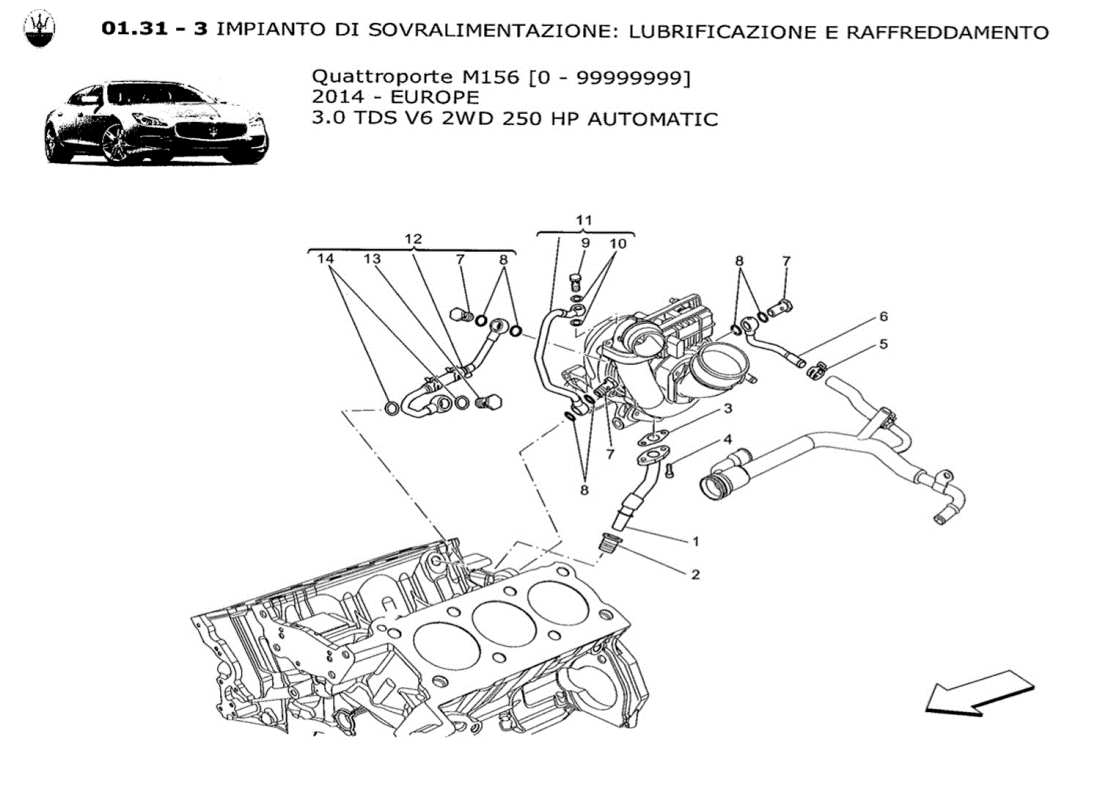 a part diagram from the maserati quattroporte m156 (2014 onwards) parts catalogue