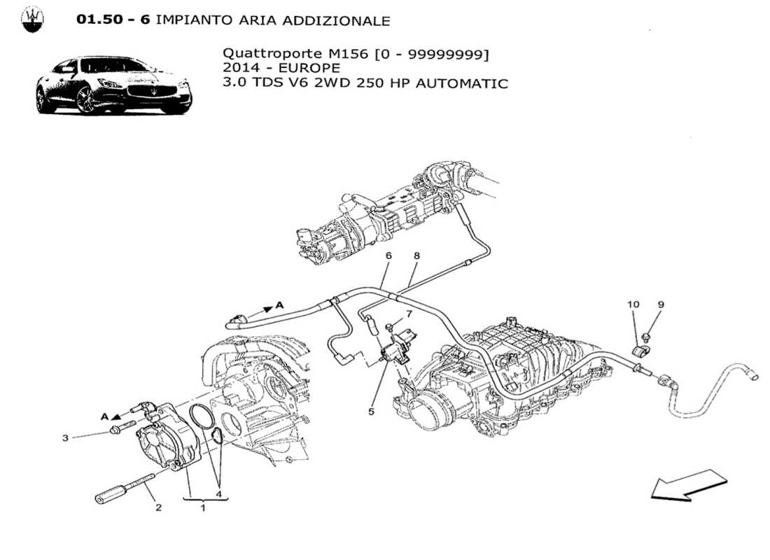 a part diagram from the Maserati QTP. V6 3.0 TDS 250bhp 2014 parts catalogue