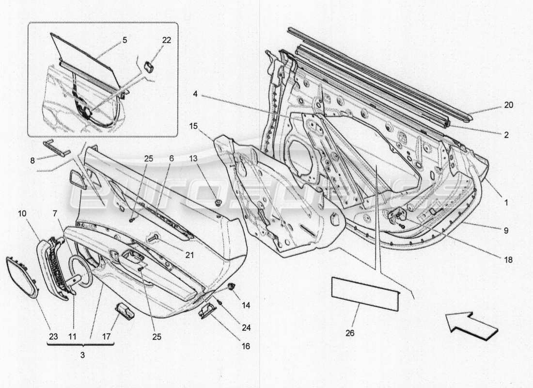 a part diagram from the maserati quattroporte m156 (2014 onwards) parts catalogue