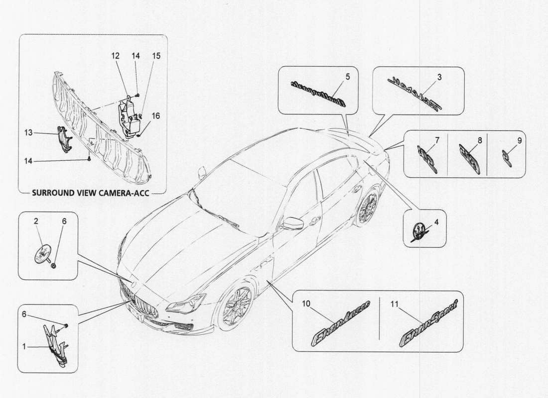 a part diagram from the maserati quattroporte m156 (2014 onwards) parts catalogue