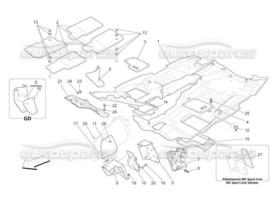 a part diagram from the maserati quattroporte m139 (2005-2013) parts catalogue