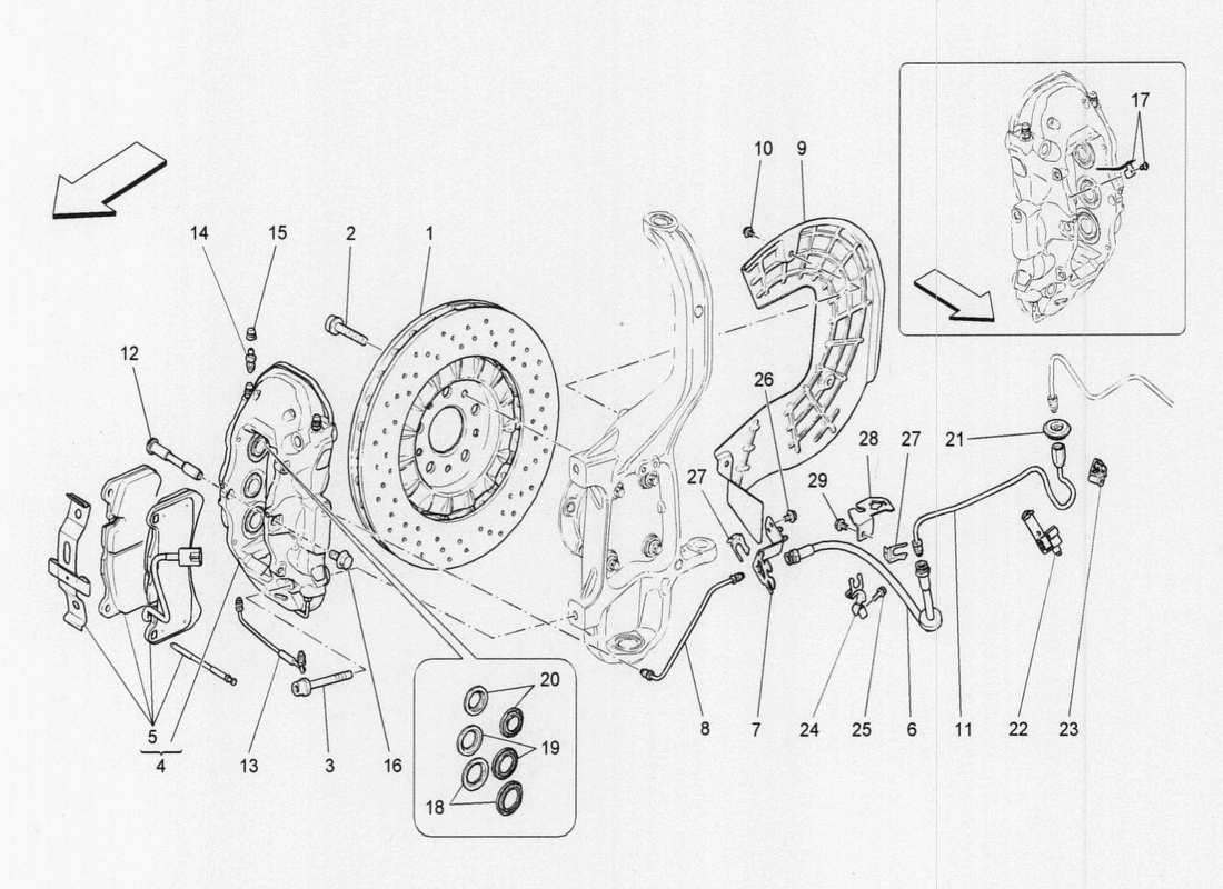 a part diagram from the maserati quattroporte m156 (2014 onwards) parts catalogue