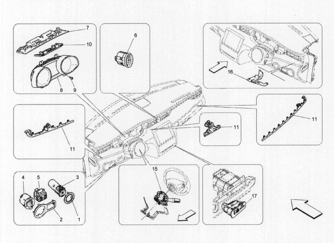 a part diagram from the maserati quattroporte m156 (2014 onwards) parts catalogue