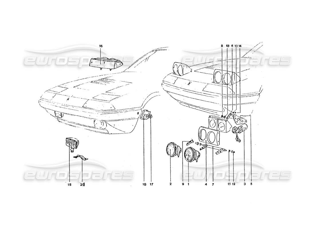 a part diagram from the ferrari 365 gt4 2+2 coachwork parts catalogue