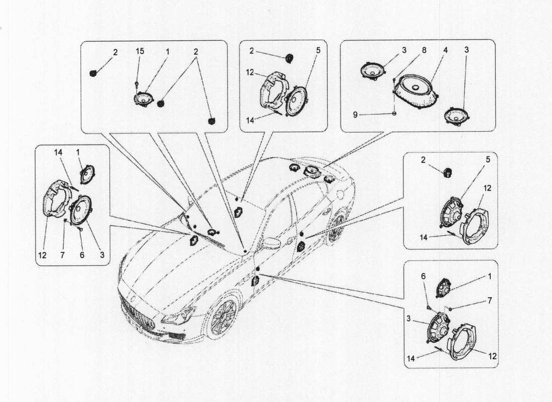 a part diagram from the maserati quattroporte m156 (2014 onwards) parts catalogue