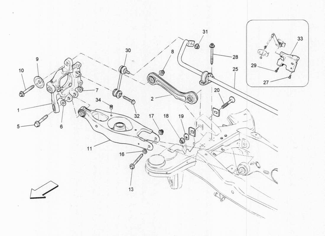 a part diagram from the maserati quattroporte m156 (2014 onwards) parts catalogue