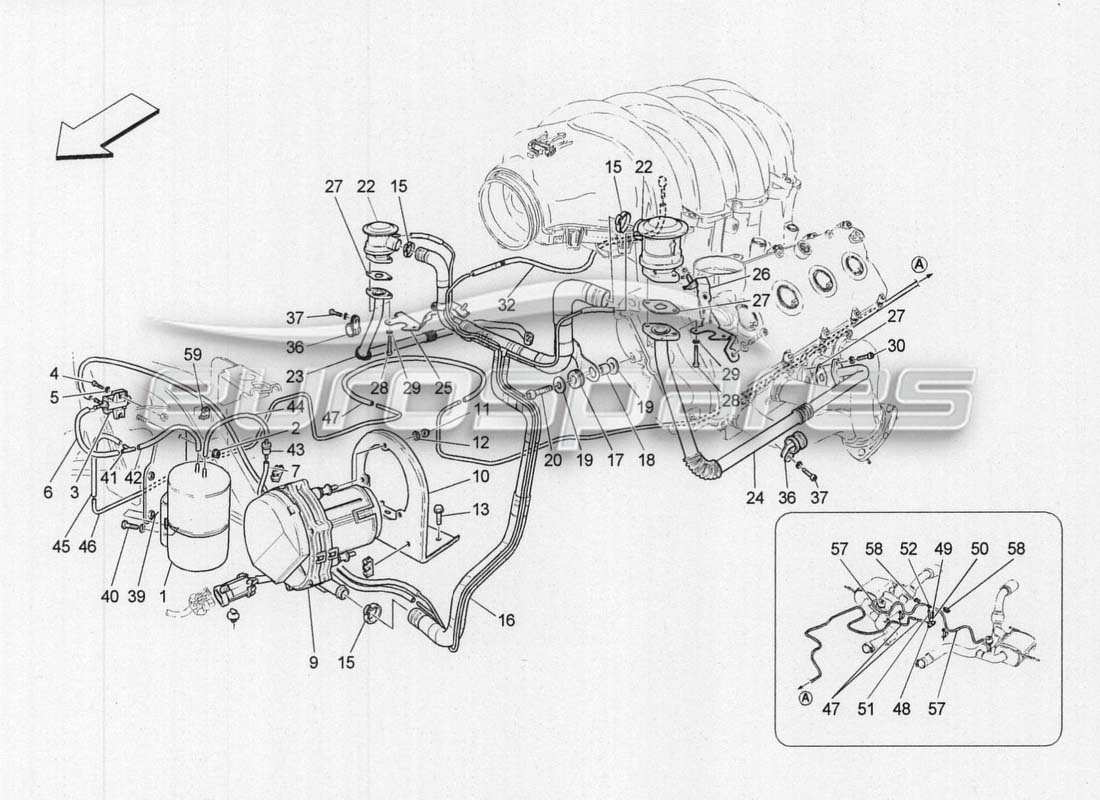 a part diagram from the maserati grancabrio parts catalogue