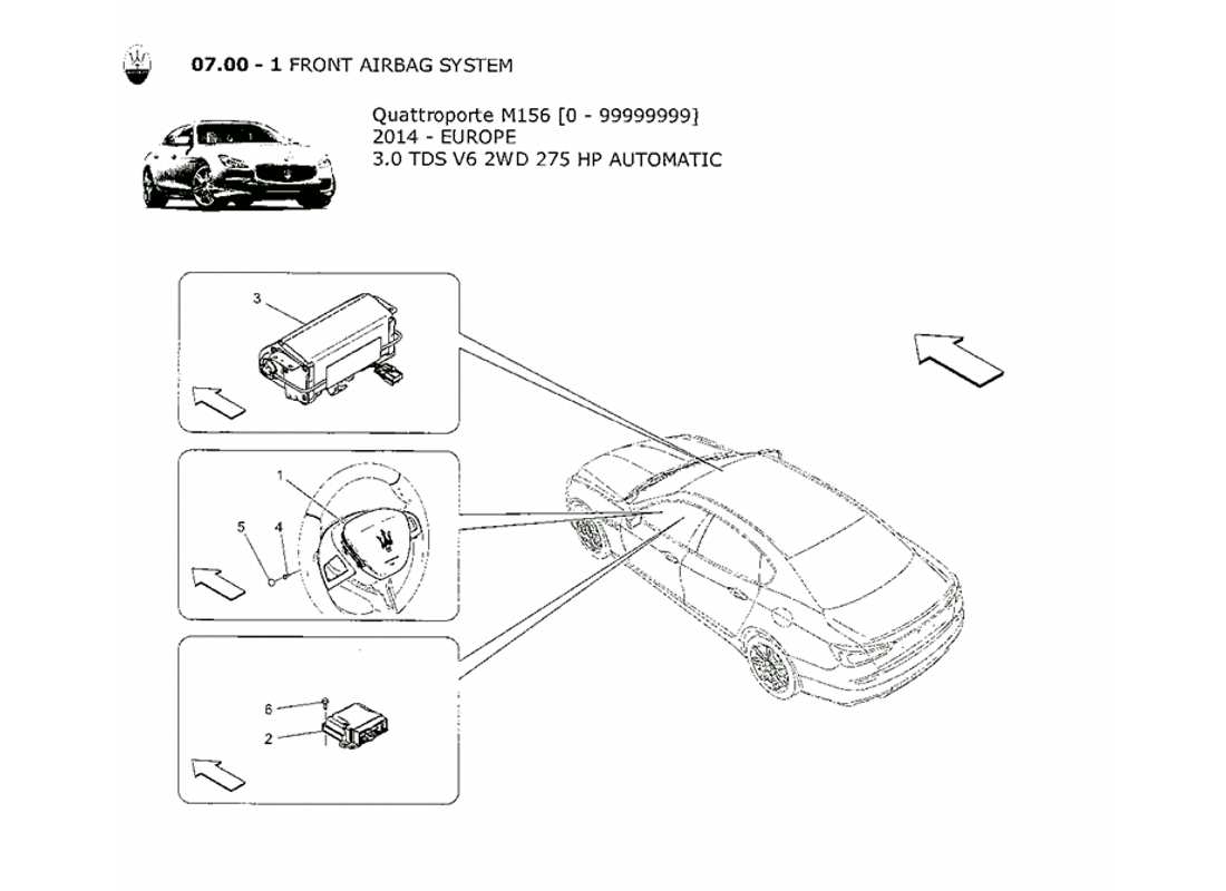 a part diagram from the maserati quattroporte m156 (2014 onwards) parts catalogue