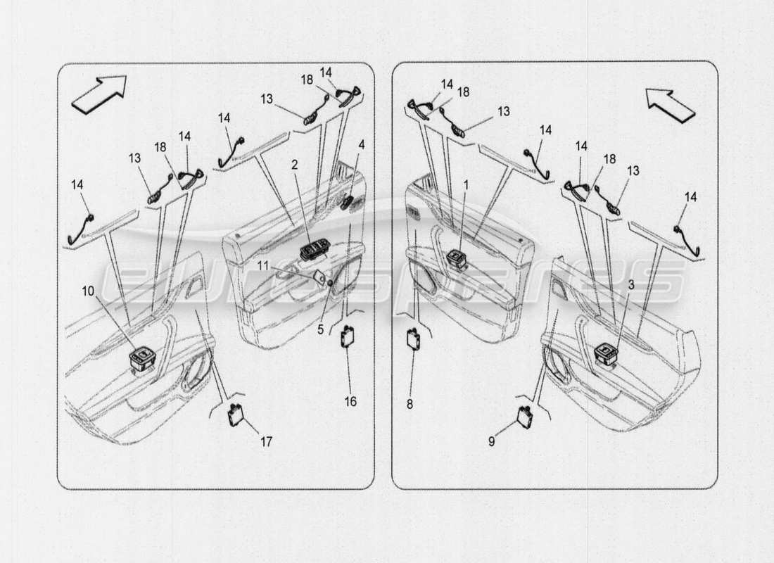 a part diagram from the maserati quattroporte m156 (2014 onwards) parts catalogue