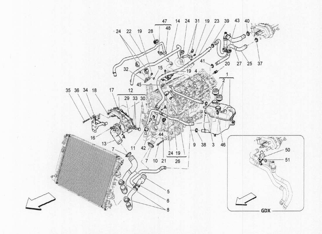a part diagram from the maserati quattroporte m156 (2014 onwards) parts catalogue
