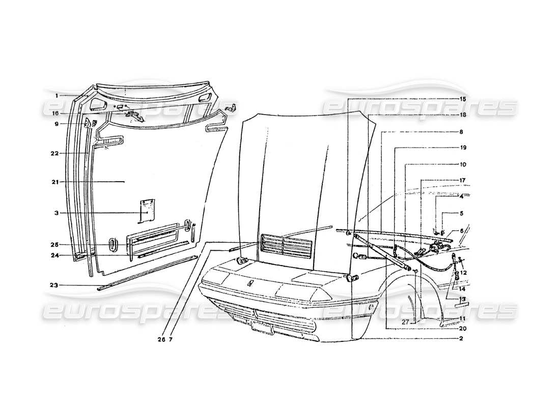 a part diagram from the ferrari 365 gt4 2+2 coachwork parts catalogue