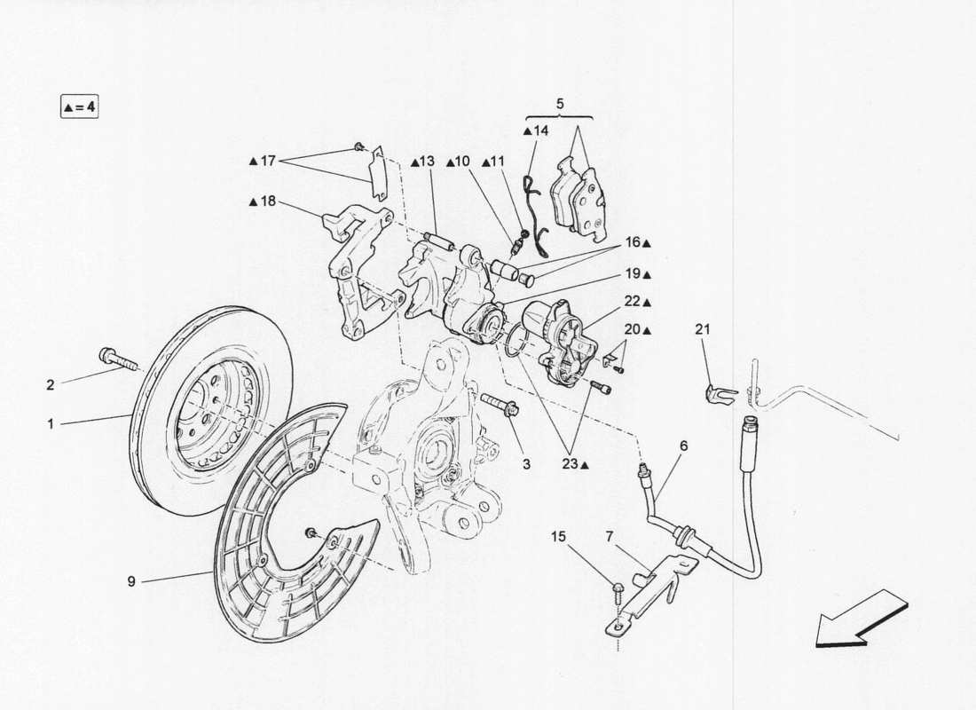 a part diagram from the maserati quattroporte m156 (2014 onwards) parts catalogue