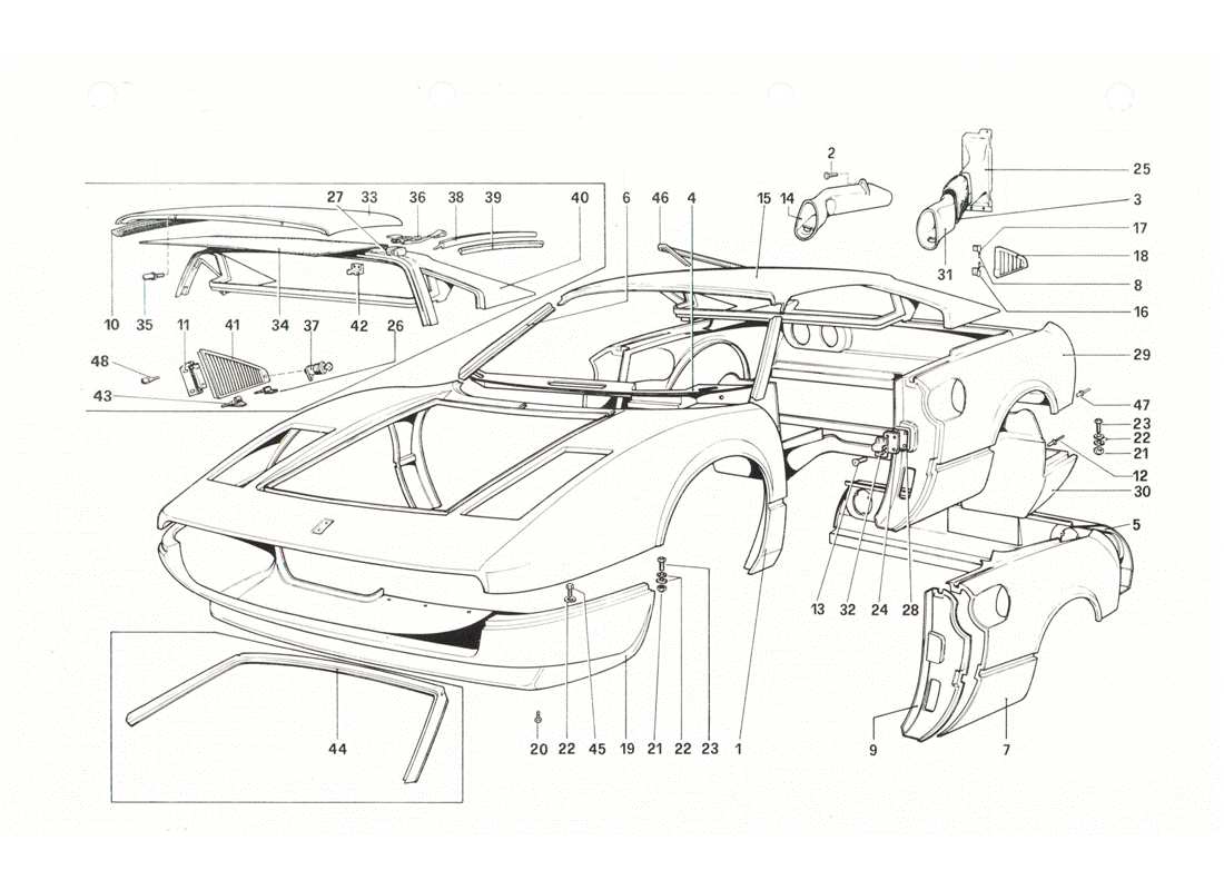 a part diagram from the ferrari 208 gtb gts parts catalogue