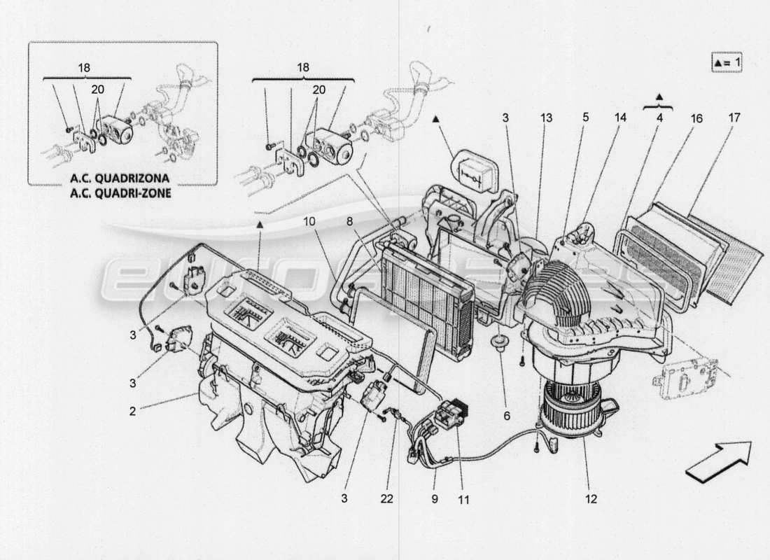 a part diagram from the maserati quattroporte m156 (2014 onwards) parts catalogue