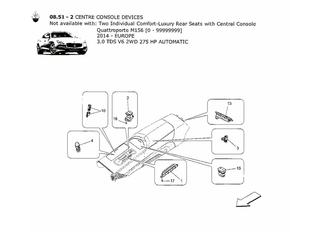 a part diagram from the maserati quattroporte m156 (2014 onwards) parts catalogue