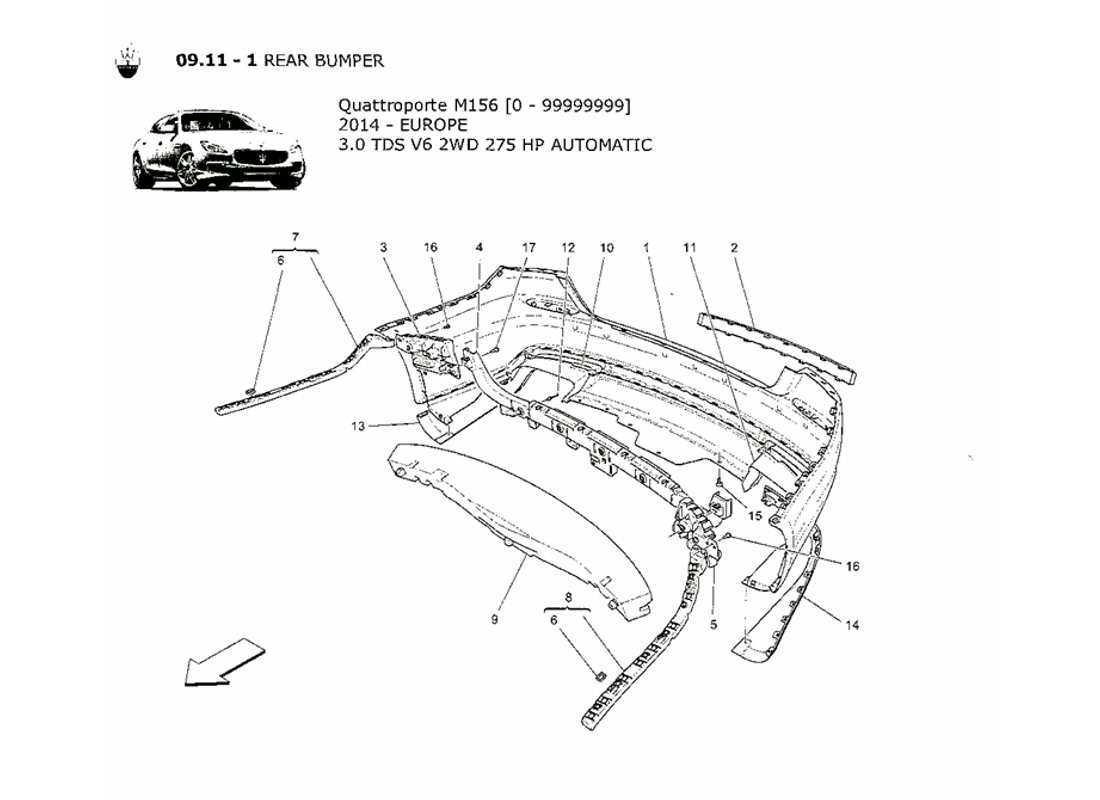 a part diagram from the Maserati QTP. V6 3.0 TDS 275bhp 2014 parts catalogue