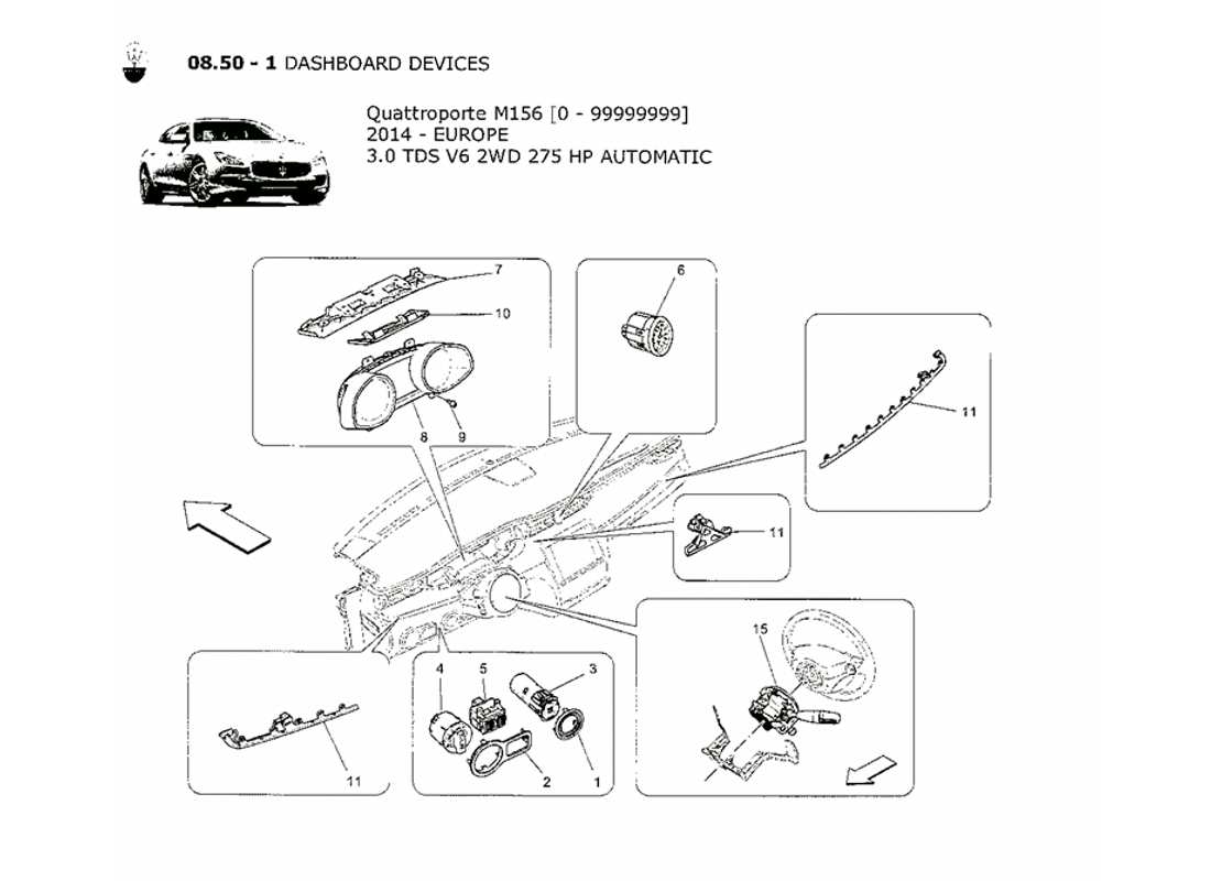 a part diagram from the maserati quattroporte m156 (2014 onwards) parts catalogue