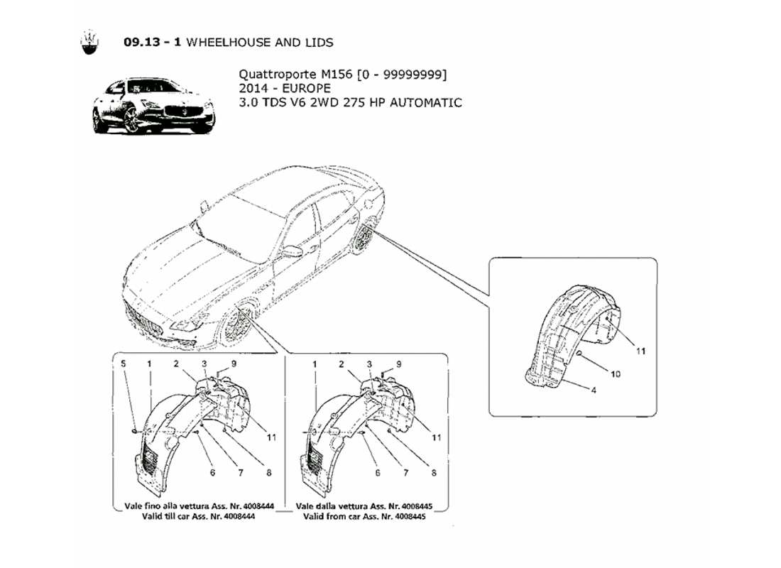 a part diagram from the maserati quattroporte m156 (2014 onwards) parts catalogue