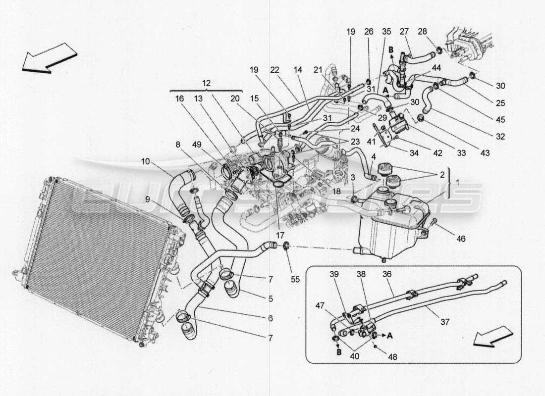 a part diagram from the maserati quattroporte m156 (2014 onwards) parts catalogue