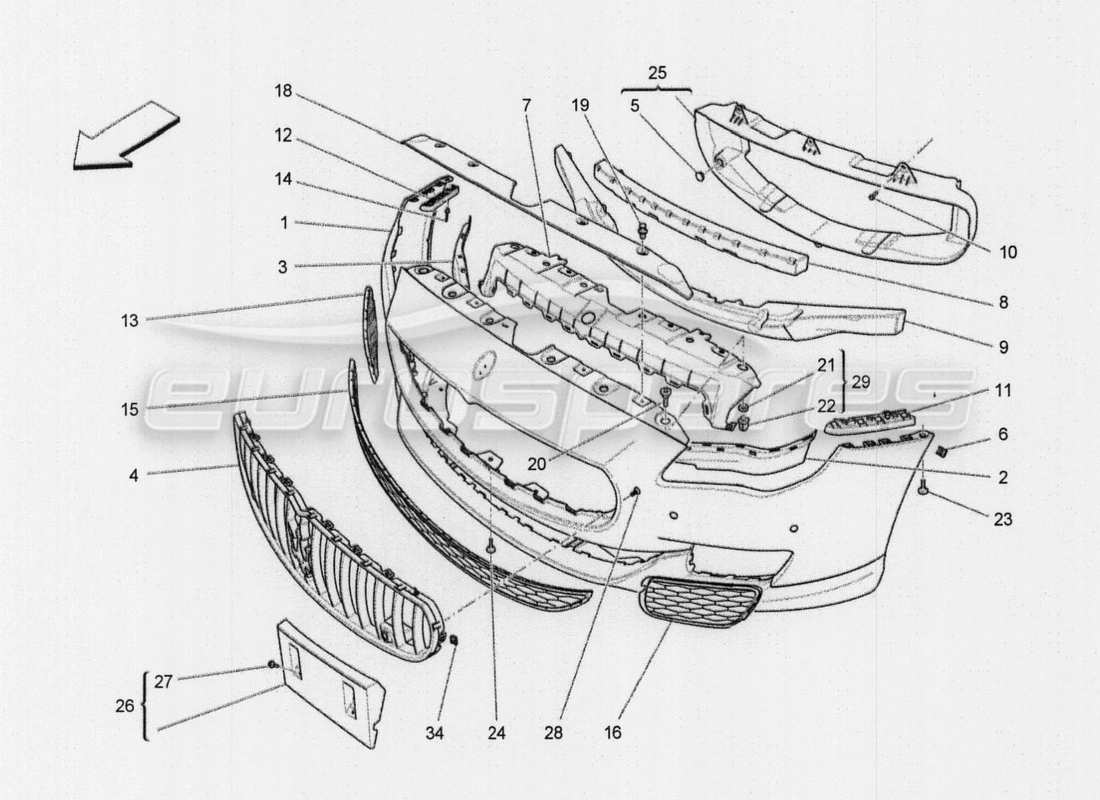a part diagram from the maserati quattroporte m156 (2014 onwards) parts catalogue