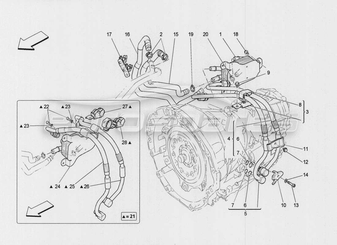 a part diagram from the maserati quattroporte m156 (2014 onwards) parts catalogue