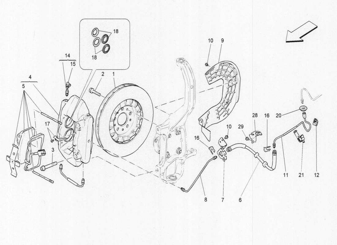 a part diagram from the maserati quattroporte m156 (2014 onwards) parts catalogue