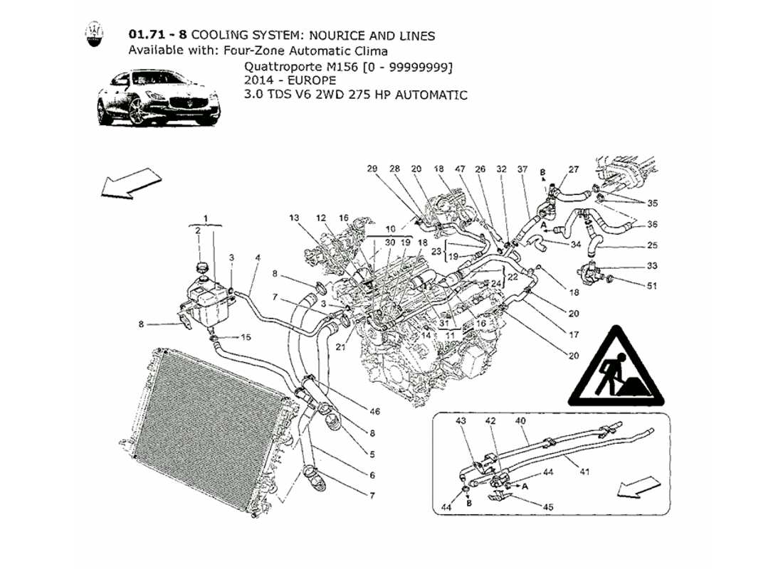 a part diagram from the maserati quattroporte m156 (2014 onwards) parts catalogue