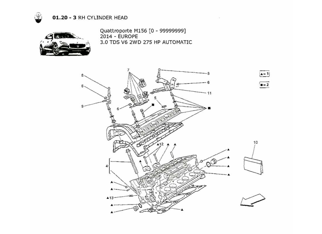 a part diagram from the Maserati QTP. V6 3.0 TDS 275bhp 2014 parts catalogue
