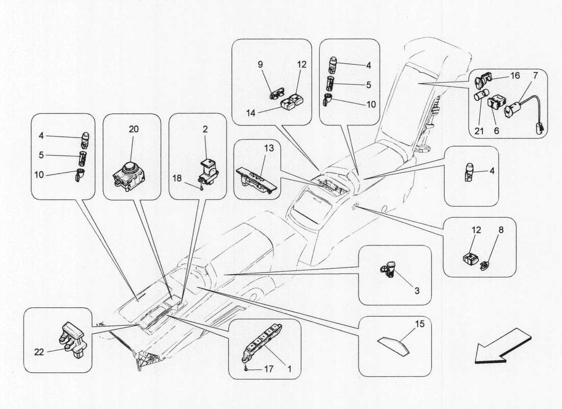 a part diagram from the maserati quattroporte m156 (2014 onwards) parts catalogue