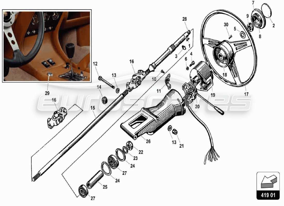 a part diagram from the lamborghini miura parts catalogue