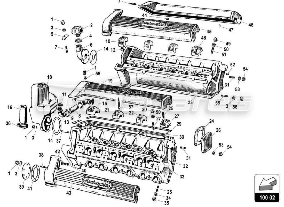 VIEW PARTS DIAGRAMS FROM THE LAMBORGHINI MIURA P400S PARTS CATALOGUE a part diagram from the lamborghini miura p400s parts catalogue
