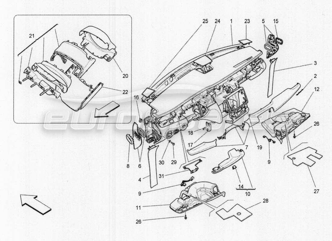 a part diagram from the maserati quattroporte m156 (2014 onwards) parts catalogue