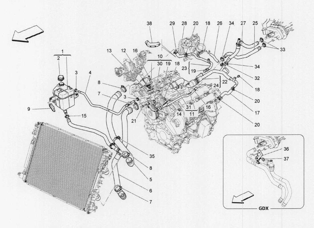 a part diagram from the maserati quattroporte m156 (2014 onwards) parts catalogue