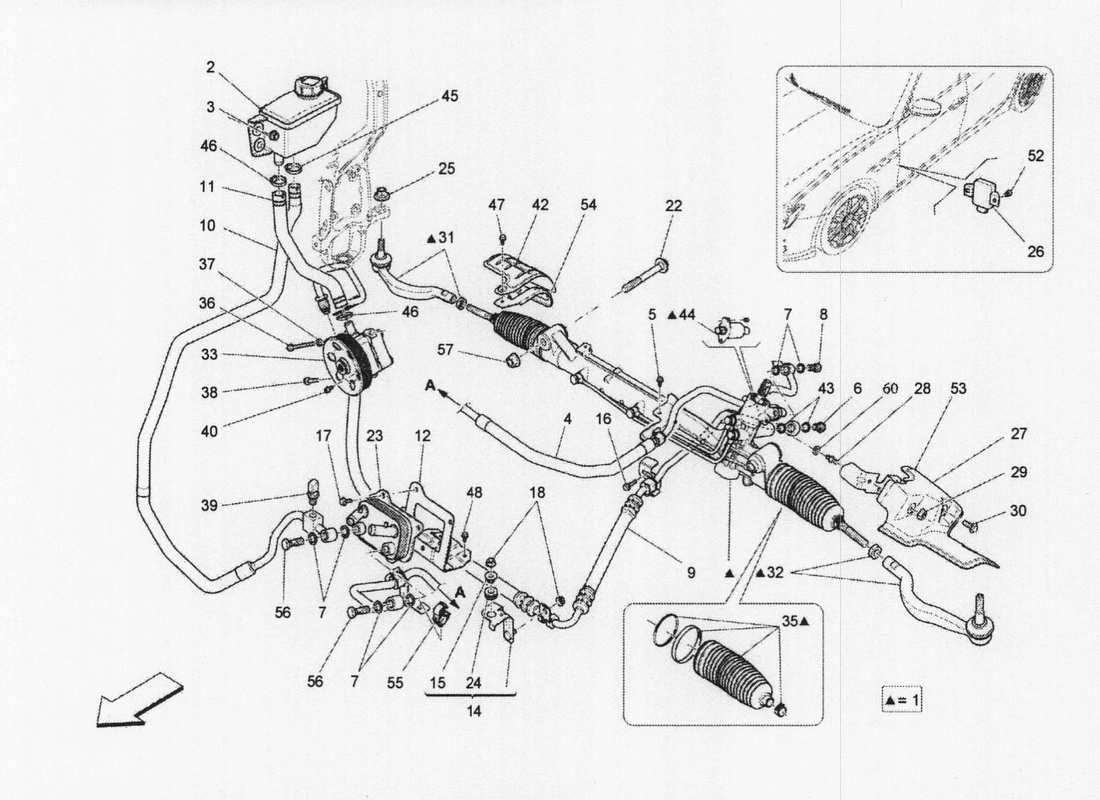 a part diagram from the maserati quattroporte m156 (2014 onwards) parts catalogue