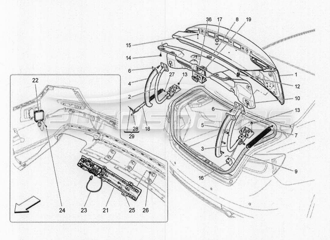 a part diagram from the maserati quattroporte m156 (2014 onwards) parts catalogue