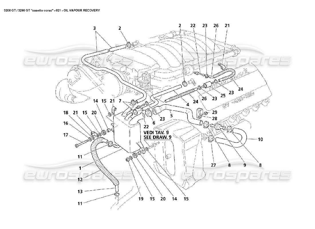 a part diagram from the maserati 3200 gt/gta/assetto corsa parts catalogue