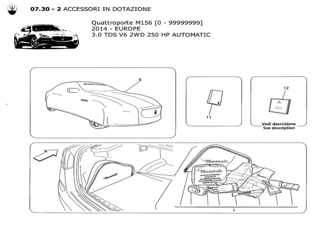 a part diagram from the maserati quattroporte m156 (2014 onwards) parts catalogue