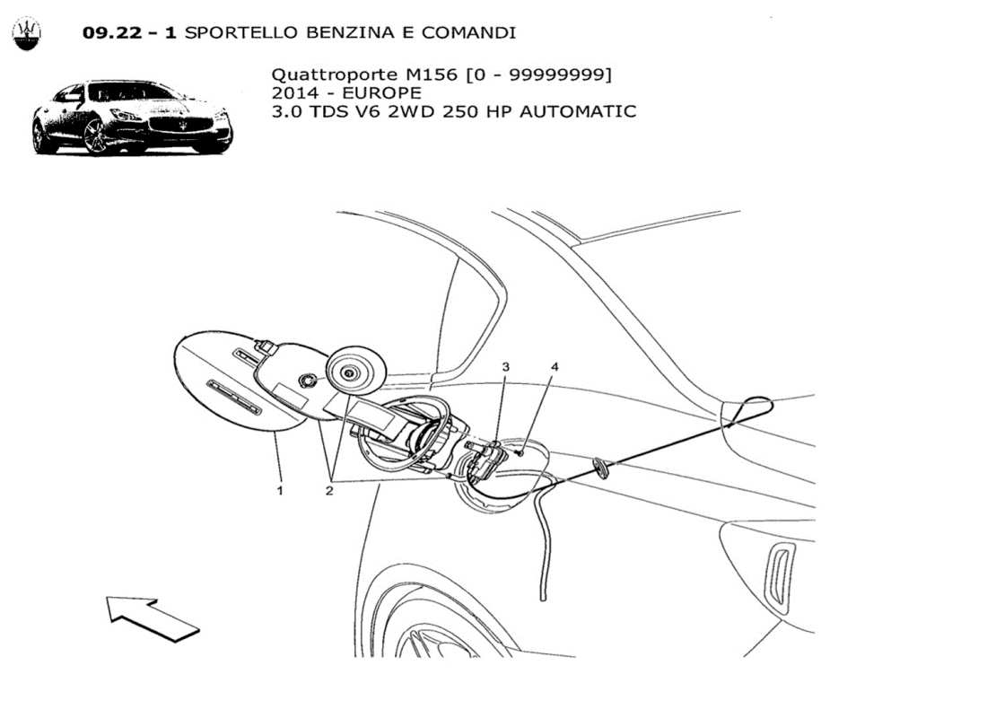 a part diagram from the maserati quattroporte m156 (2014 onwards) parts catalogue