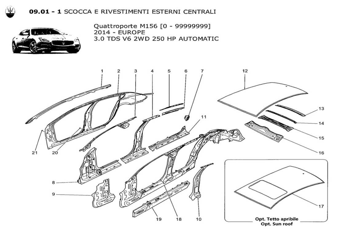 a part diagram from the maserati quattroporte m156 (2014 onwards) parts catalogue