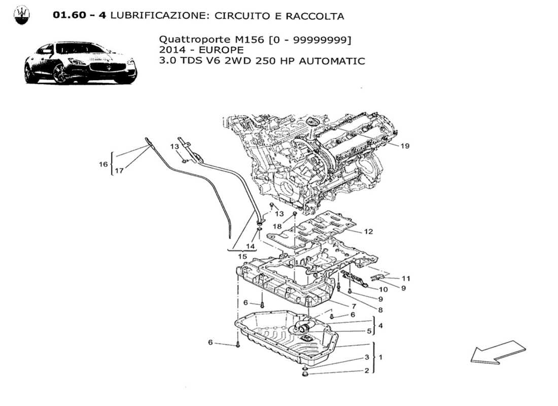 a part diagram from the maserati quattroporte m156 (2014 onwards) parts catalogue