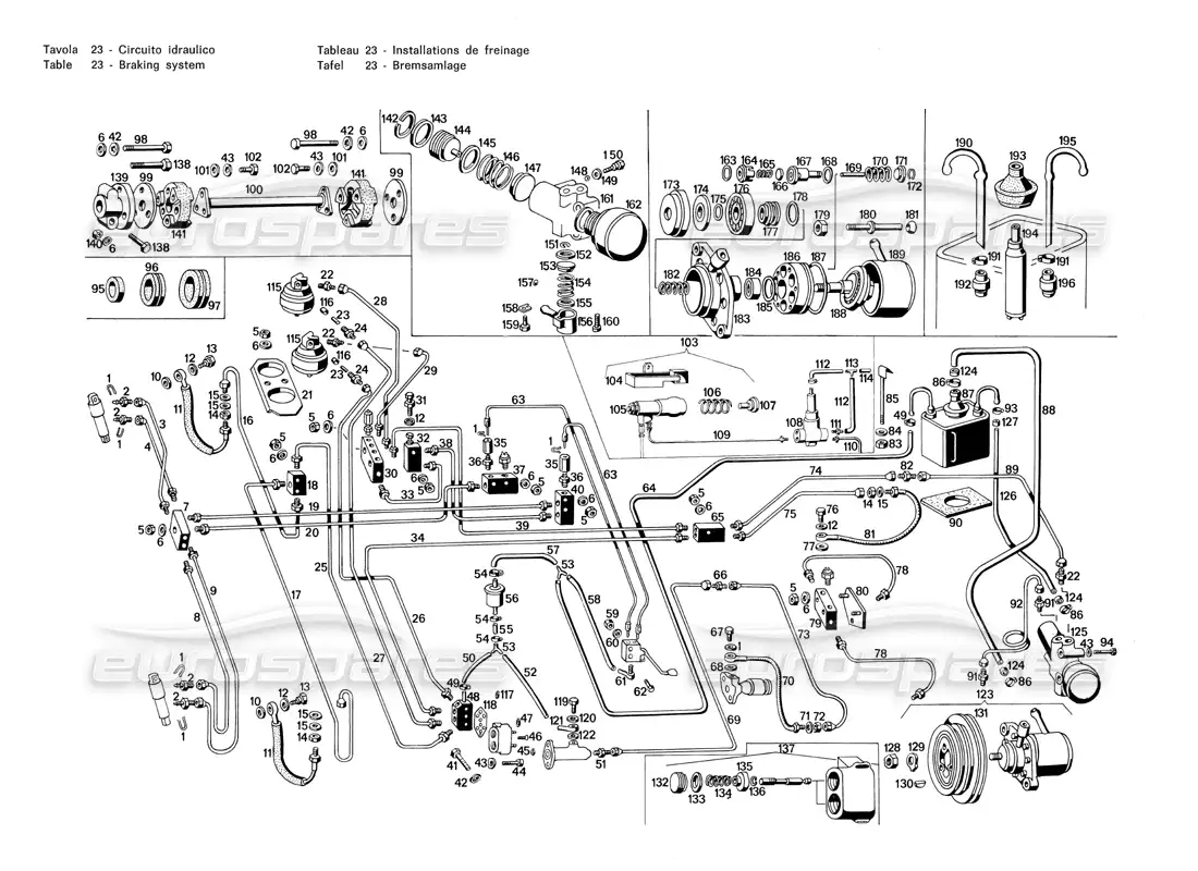 maserati merak 3.0 braking system parts diagram