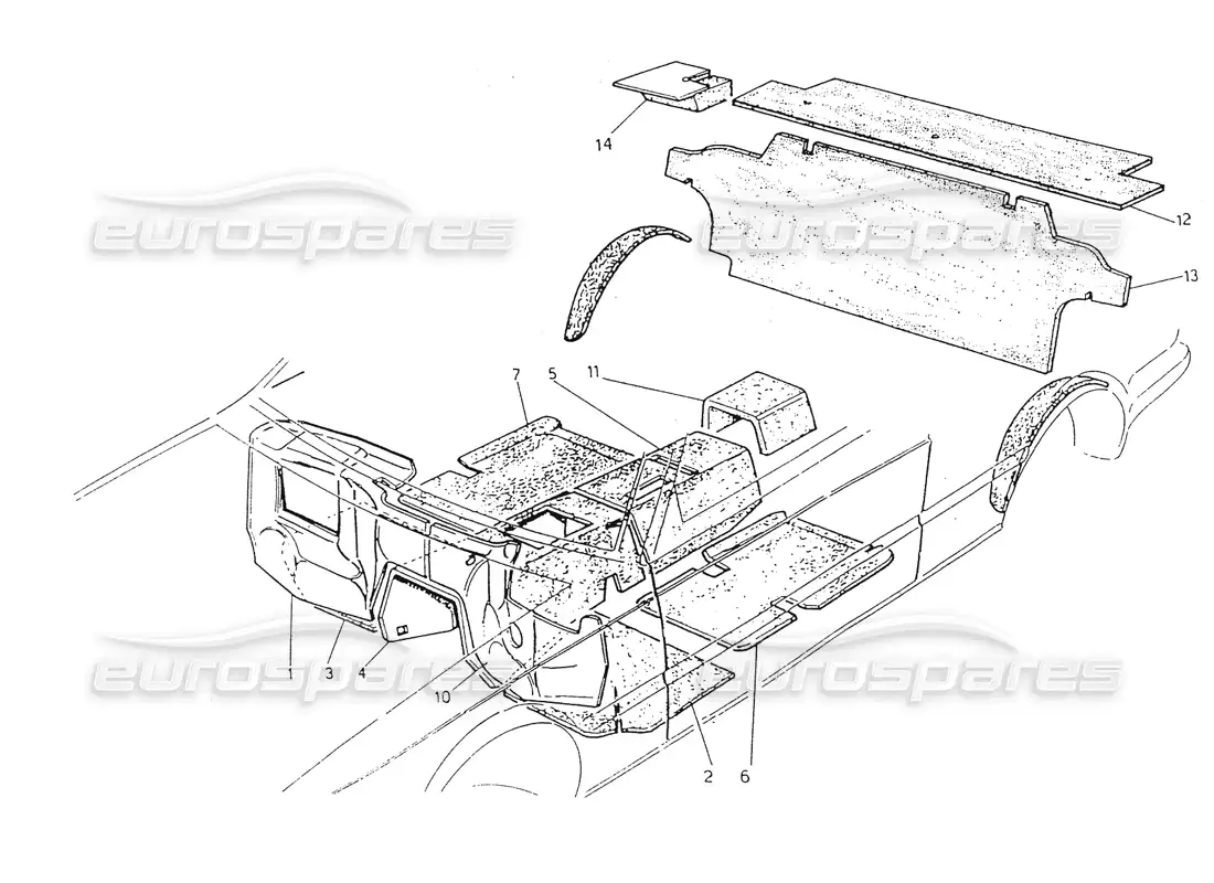maserati 418 / 4.24v / 430 passenger compartment insulation parts diagram
