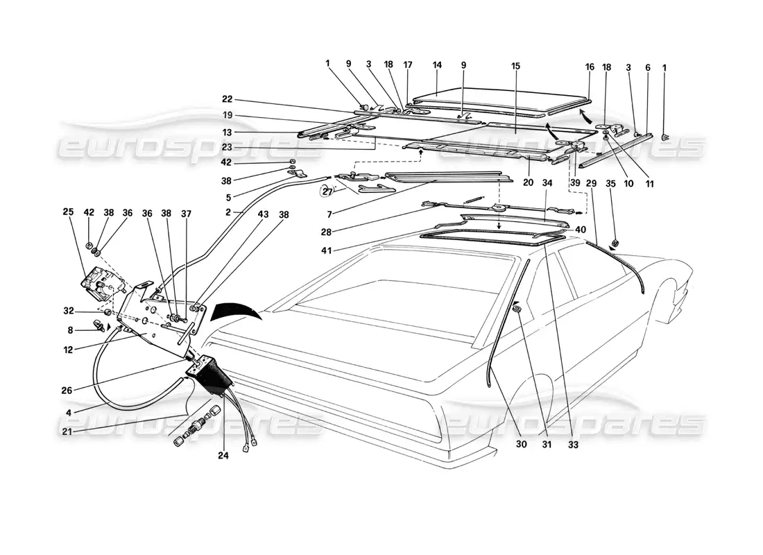 ferrari mondial 3.0 qv (1984) sun roof - quattrovalvole parts diagram