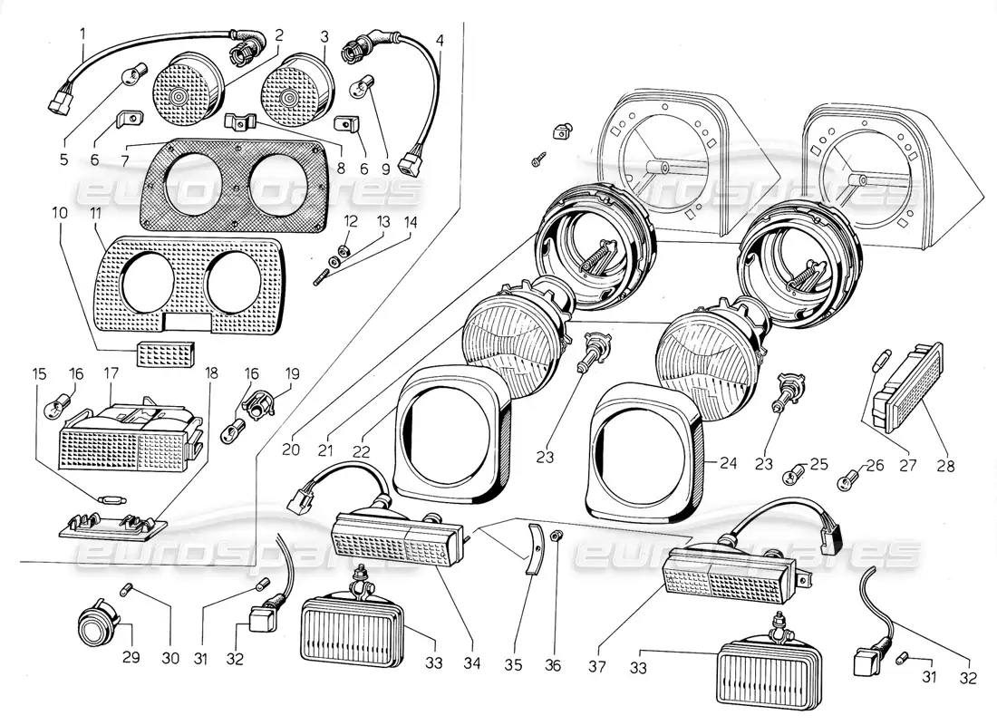 lamborghini jalpa 3.5 (1984) headlamps and direction indicators parts diagram