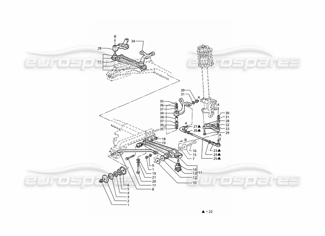 maserati ghibli 2.8 (abs) front suspension parts diagram